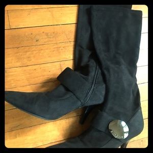 BCBG Black Suede Boots, below the knee